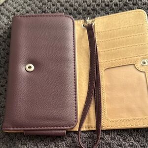 Burgundy and Tan Wallet with Wrist Strap
